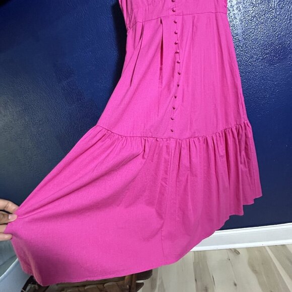 Lulus Blissful Afternoon Hot Pink Linen Tie-Back Midi Dress L Summer Lined - Picture 6 of 13